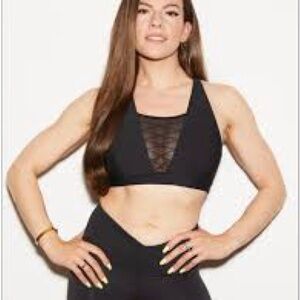SoulCycle Black Sports Bra with Mesh Detail